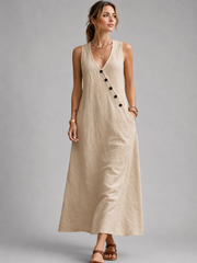 Greta | Maxikleid aus Leinen mit Knopfleiste