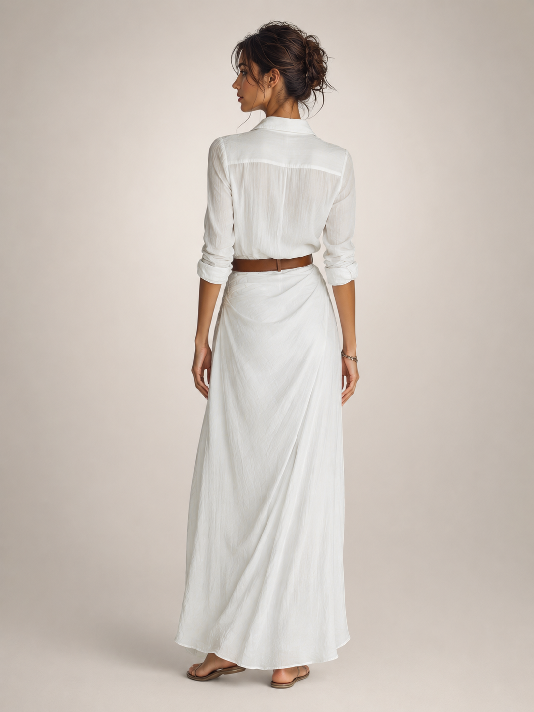 Auguste | Elegantes Maxikleid mit Reverskragen und Gürtel