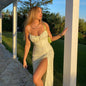Fashion High Waisted Satin Suspender Dress for Women Sexy Elegant Bodycon Outfit Evening Dress