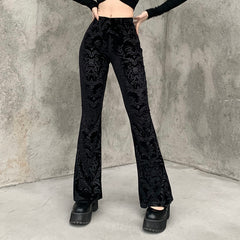 Dark Fashion Temperament Flared Pants WOMEN'S Suede Embossed Casual Pants