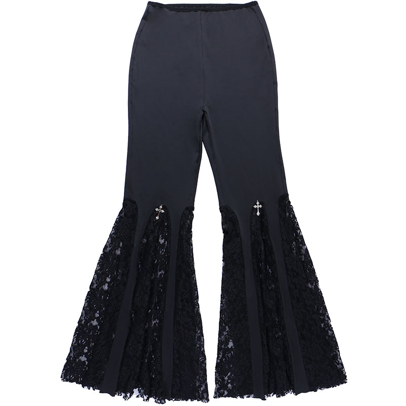 Bohemian Style See Through Flared Pants Beautiful Black Casual Long Leg Pants
