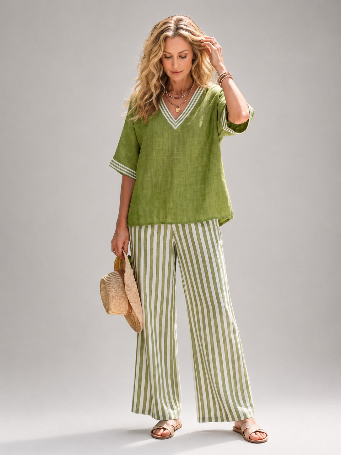Elara | Two-piece set with contrasting details and V-neck
