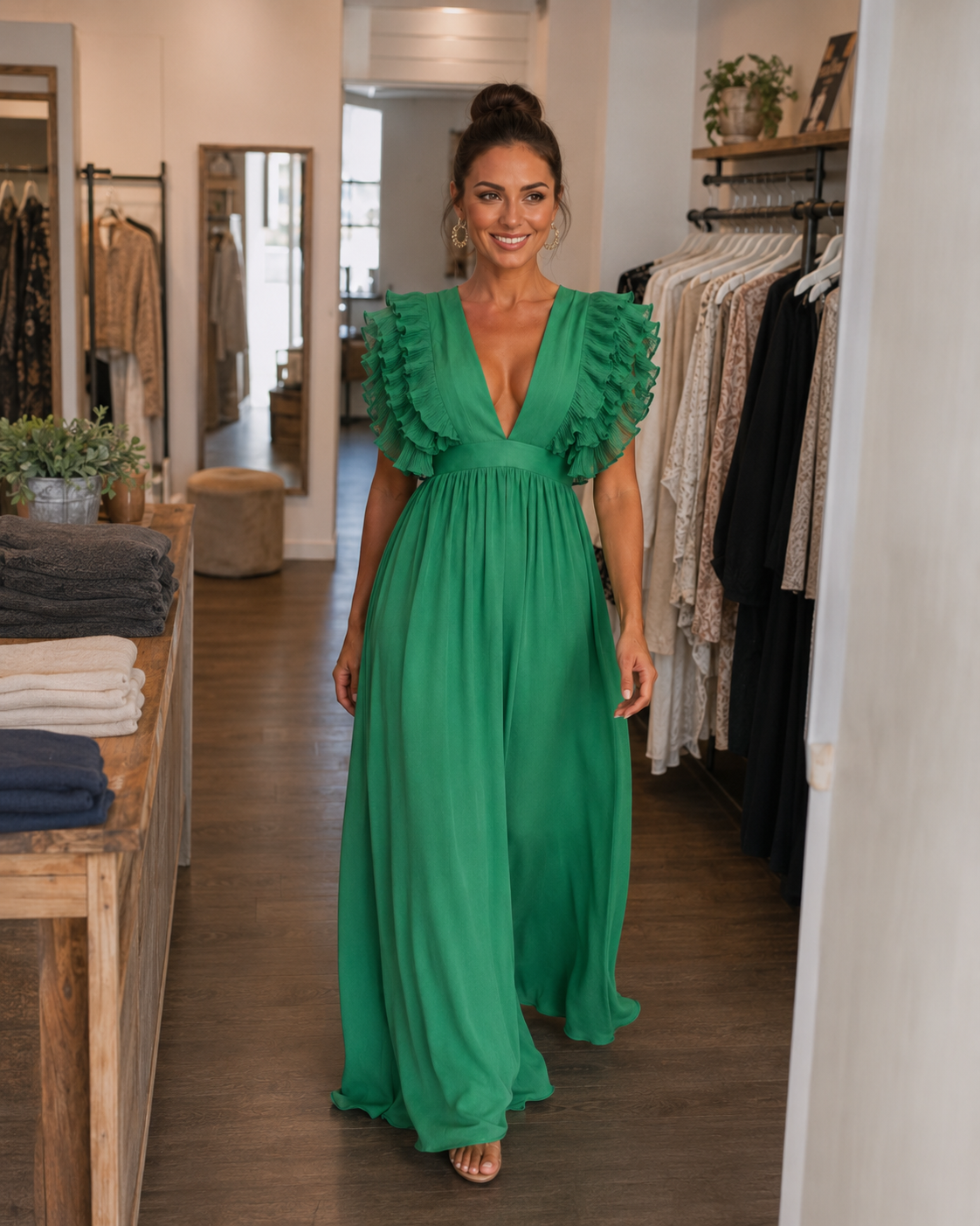 Gerlinde | Backless Maxi Dress with Ruffle Sleeves