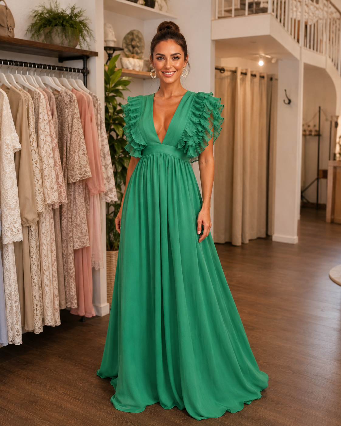 Gerlinde | Backless Maxi Dress with Ruffle Sleeves