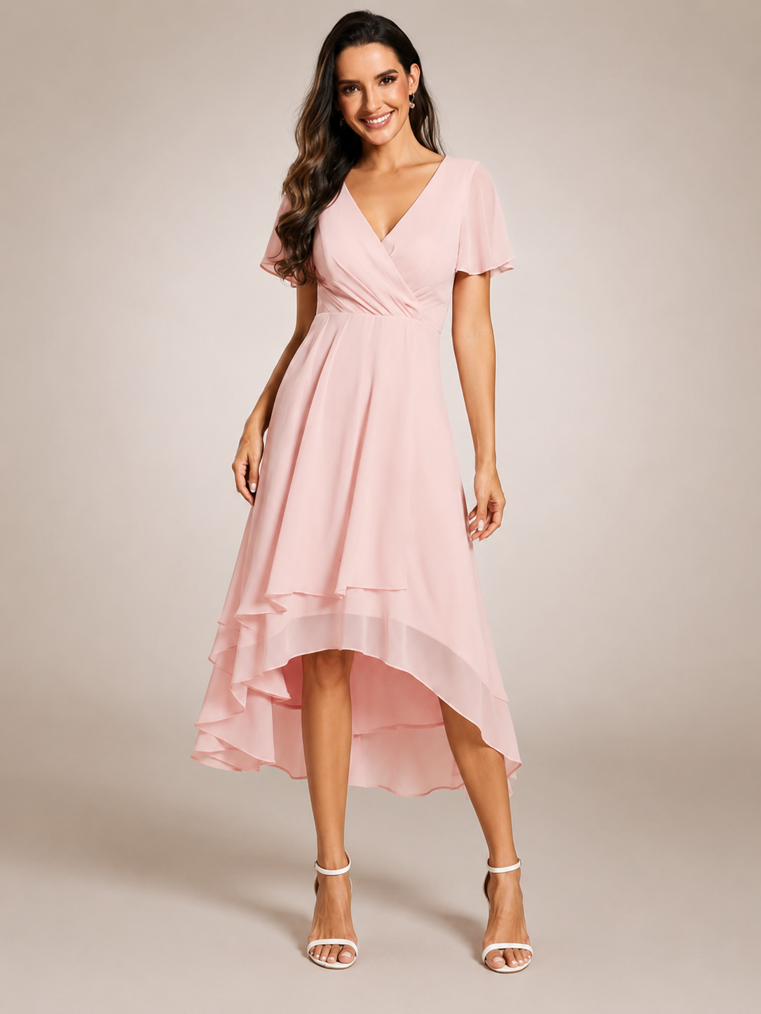 Reinhilde | Maxikleid mit asymmetrischem Saum und V-Ausschnitt