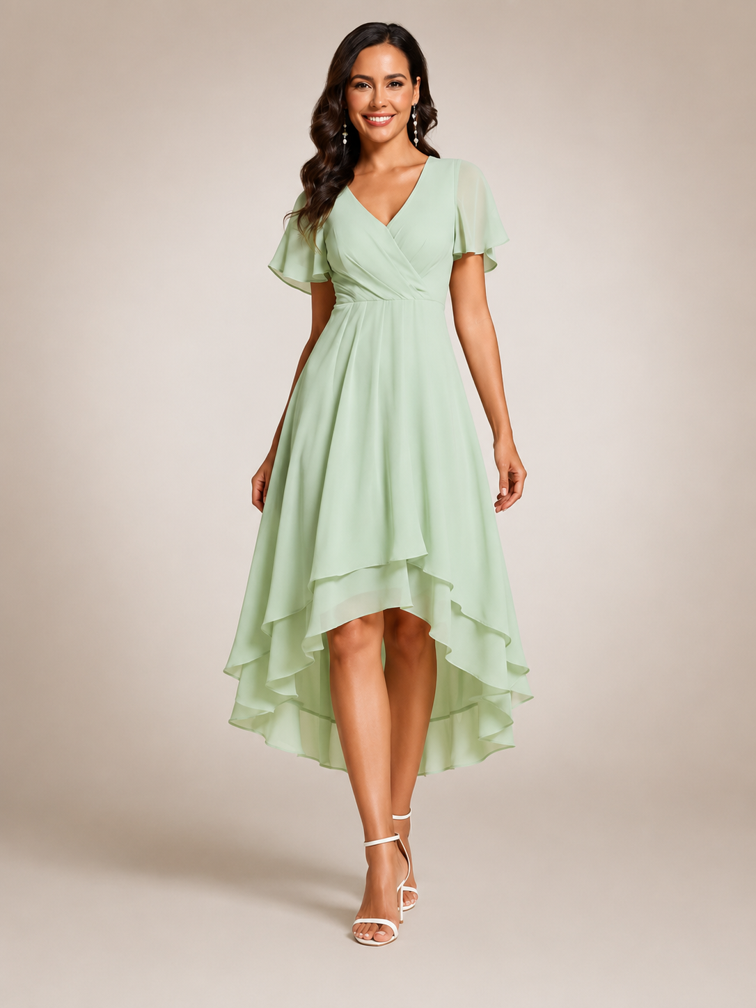 Reinhilde | Maxikleid mit asymmetrischem Saum und V-Ausschnitt