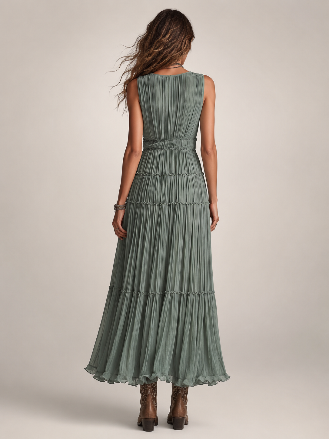 Gundula | Gestuftes Boho-Maxikleid mit V-Ausschnitt