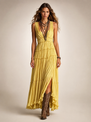 Gundula | Gestuftes Boho-Maxikleid mit V-Ausschnitt