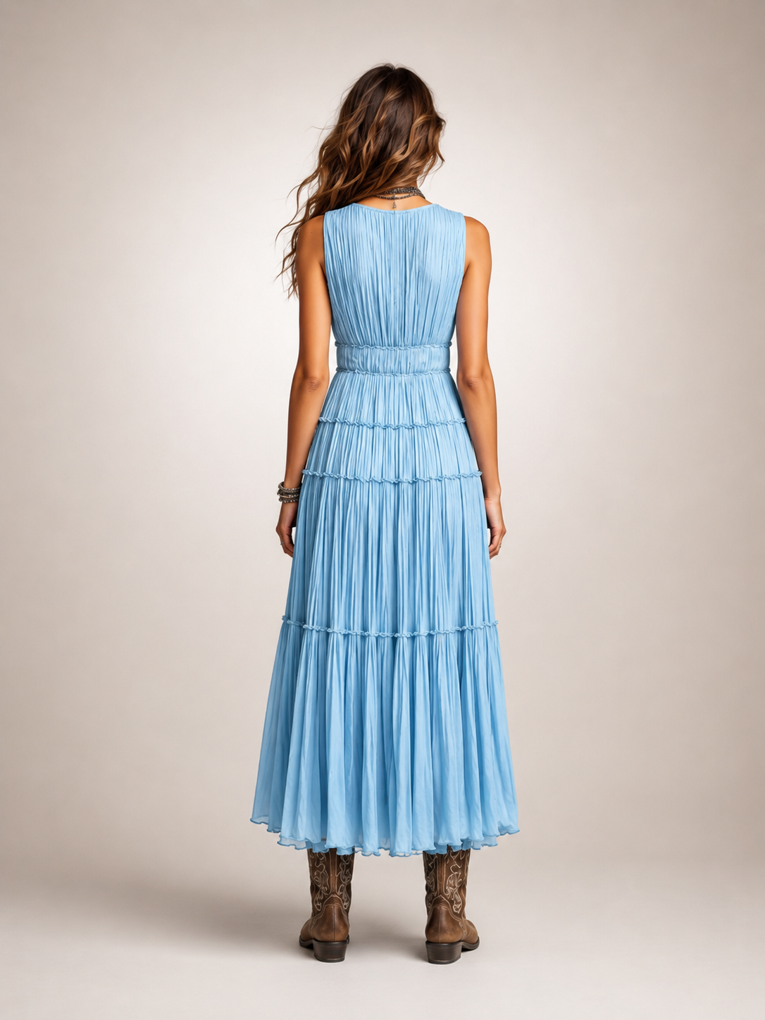 Gundula | Gestuftes Boho-Maxikleid mit V-Ausschnitt