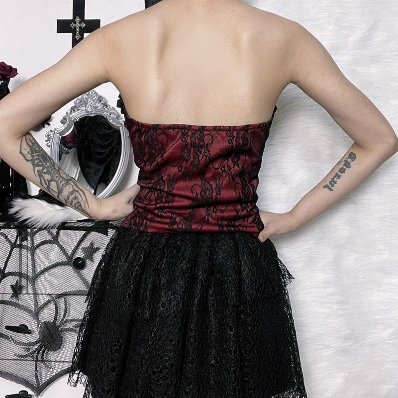 Dark Style Sexy Strapless Corset Top Slim Fit With Lace Waist Vest