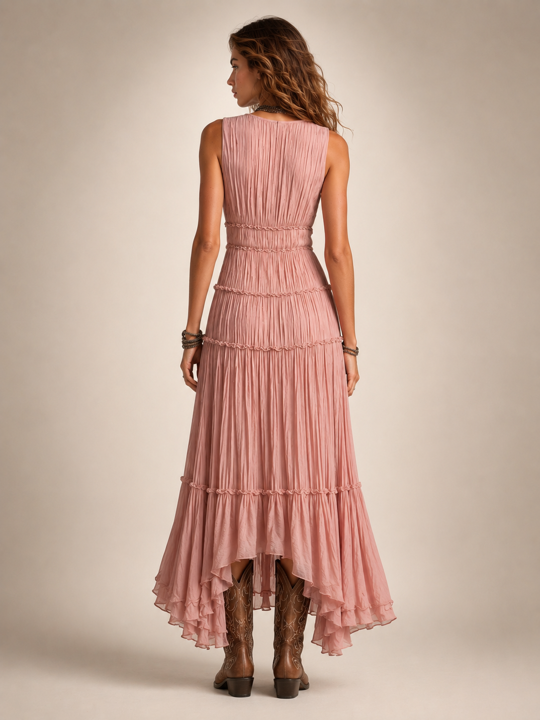 Gundula | Gestuftes Boho-Maxikleid mit V-Ausschnitt