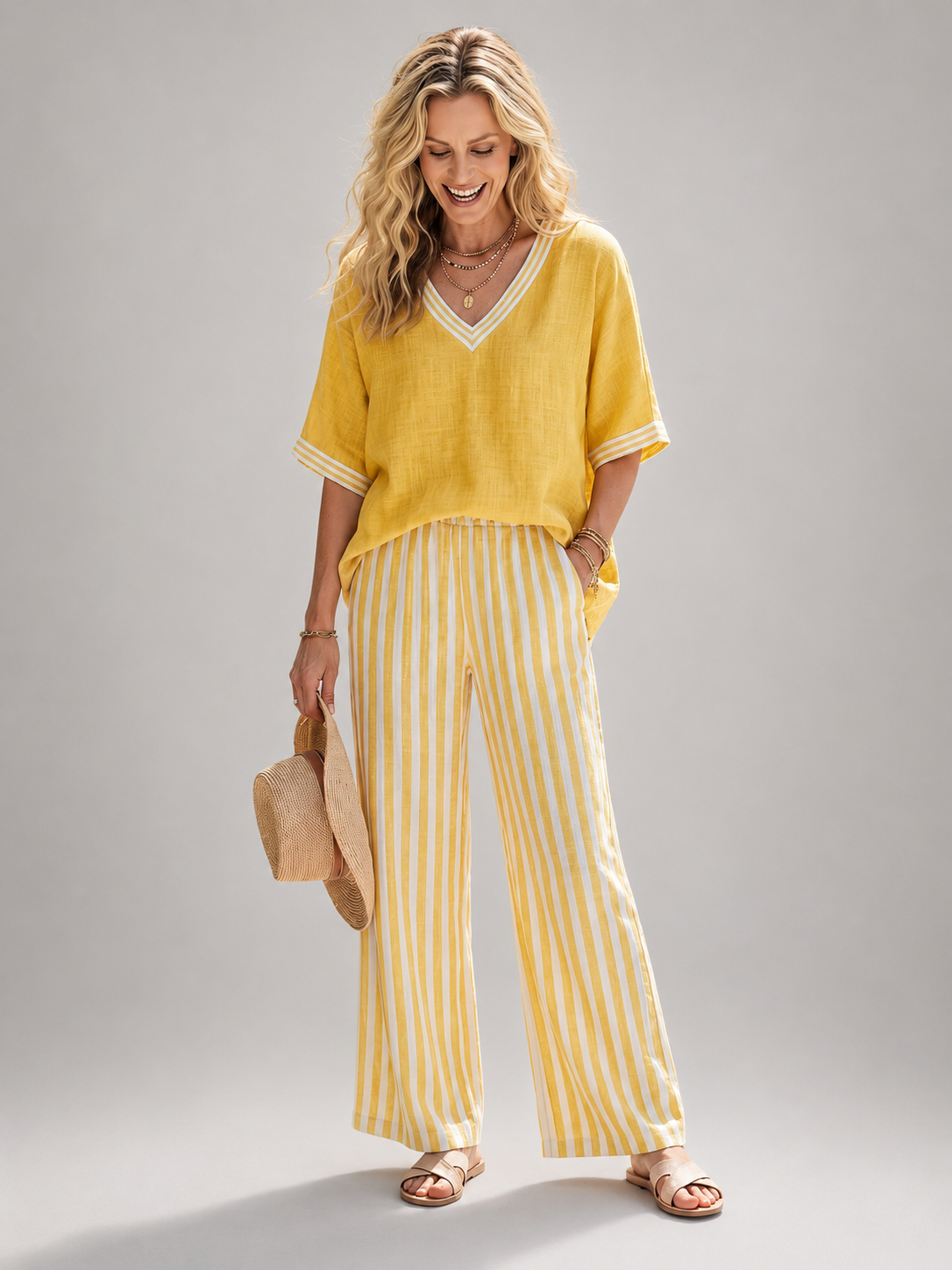 Elara | Two-piece set with contrasting details and V-neck