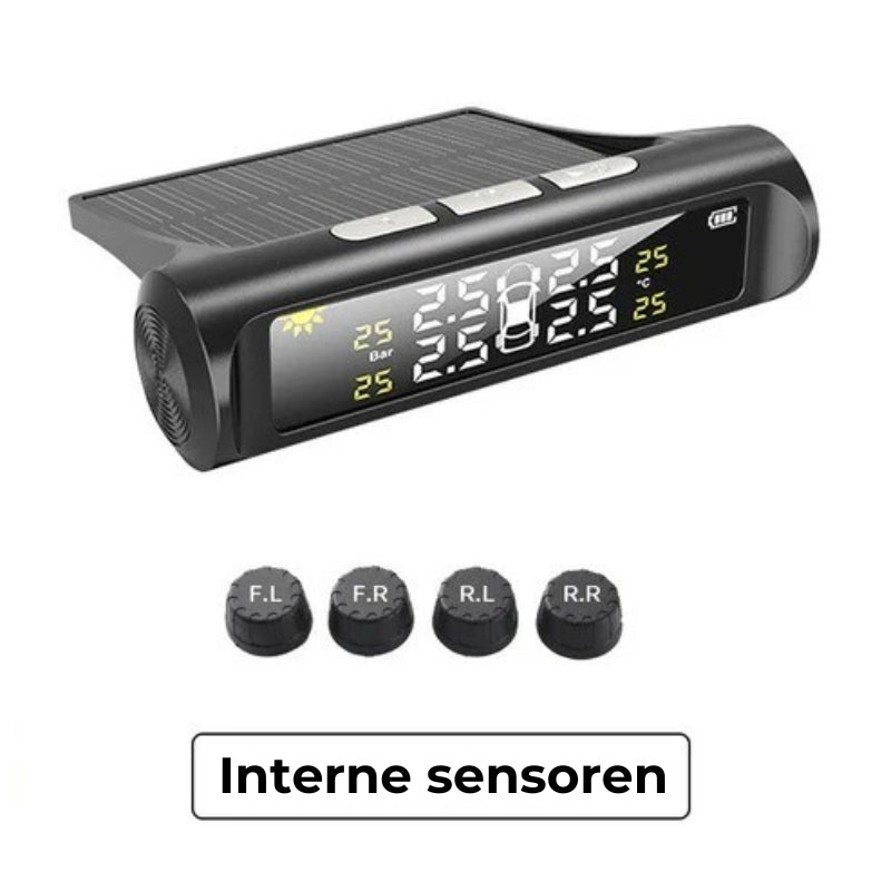 Zonne-energie aangedreven 4-wiel bandenspanningsmeter met realtime weergave