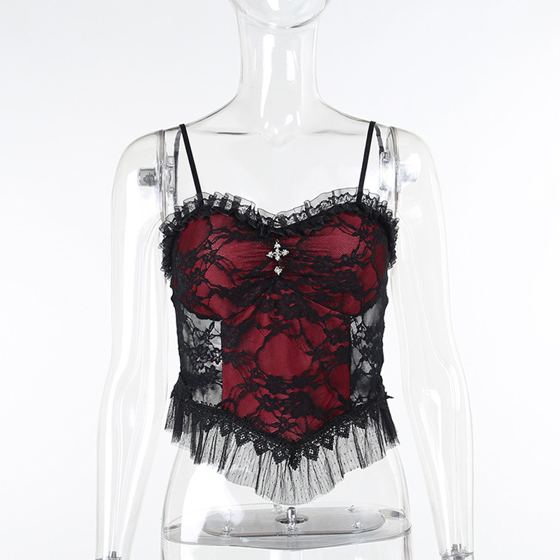 Women'S Transparent Sexy Lace Mesh Camisole For Crop Dark Style Backless Zipper Punk Corset Tops