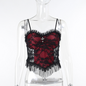 Women'S Transparent Sexy Lace Mesh Camisole For Crop Dark Style Backless Zipper Punk Corset Tops