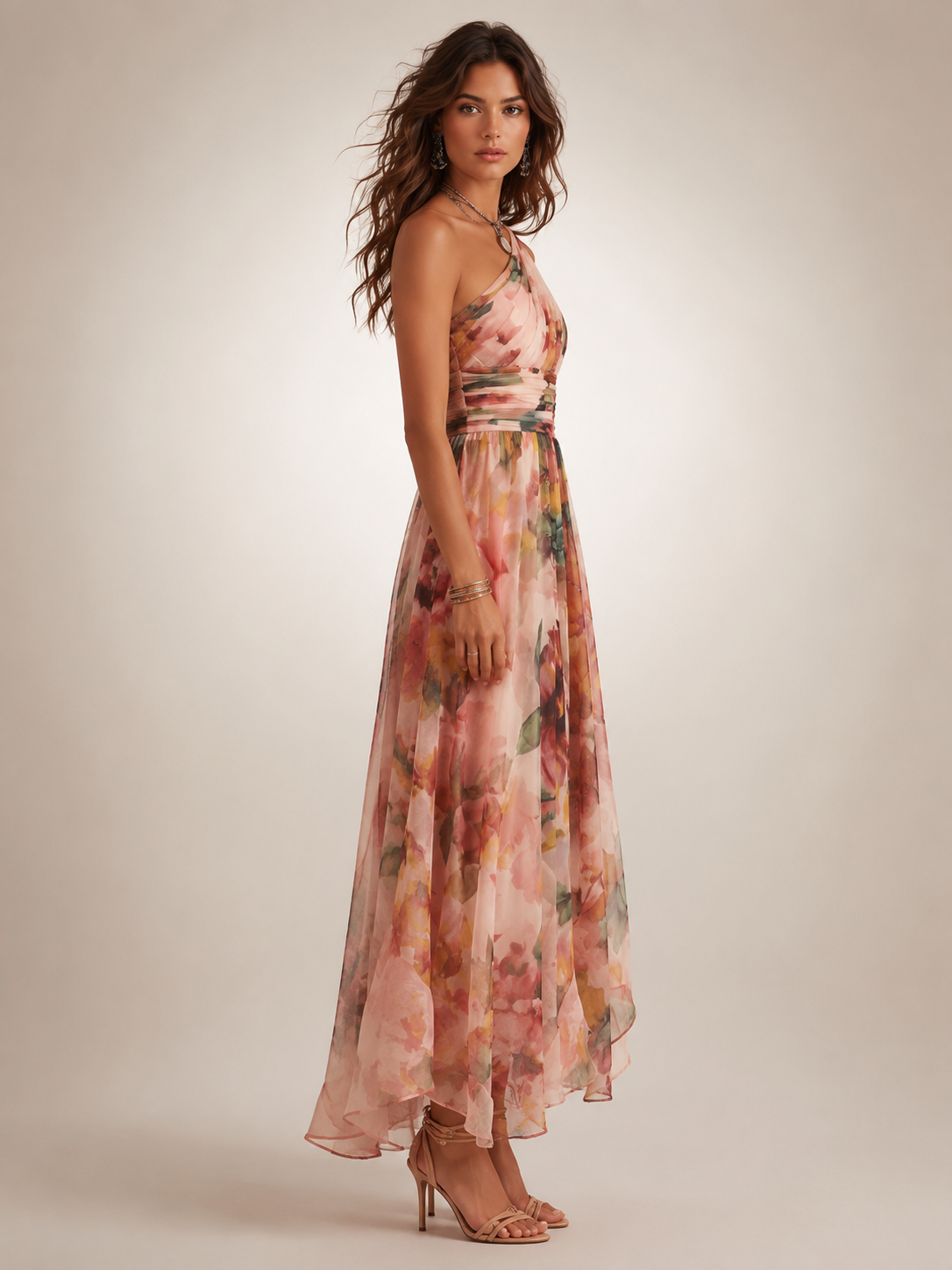 Editha | One-Shoulder Maxikleid mit Blumenprint
