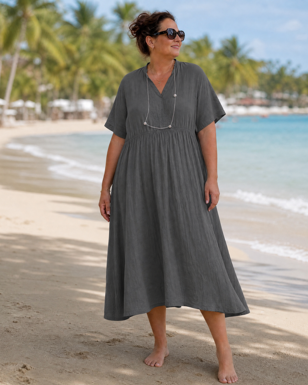 Helene Midikleid mit V-Ausschnitt – Salbeigrün