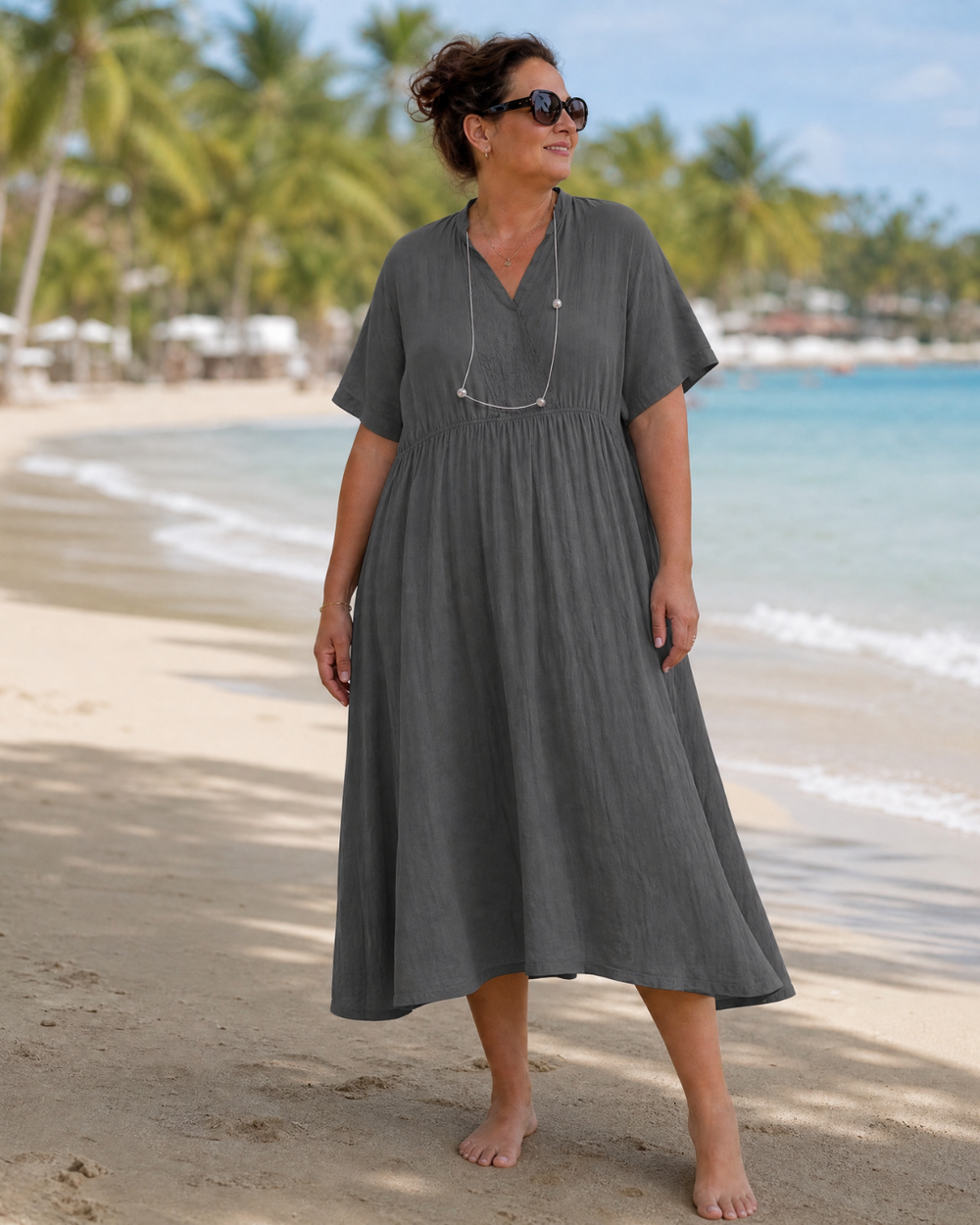 Helene Midikleid mit V-Ausschnitt – Salbeigrün