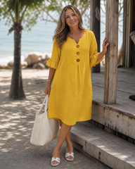 Marlene Midikleid mit Knopfleiste – Gelb