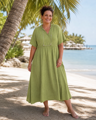 Helene Midikleid mit V-Ausschnitt – Salbeigrün