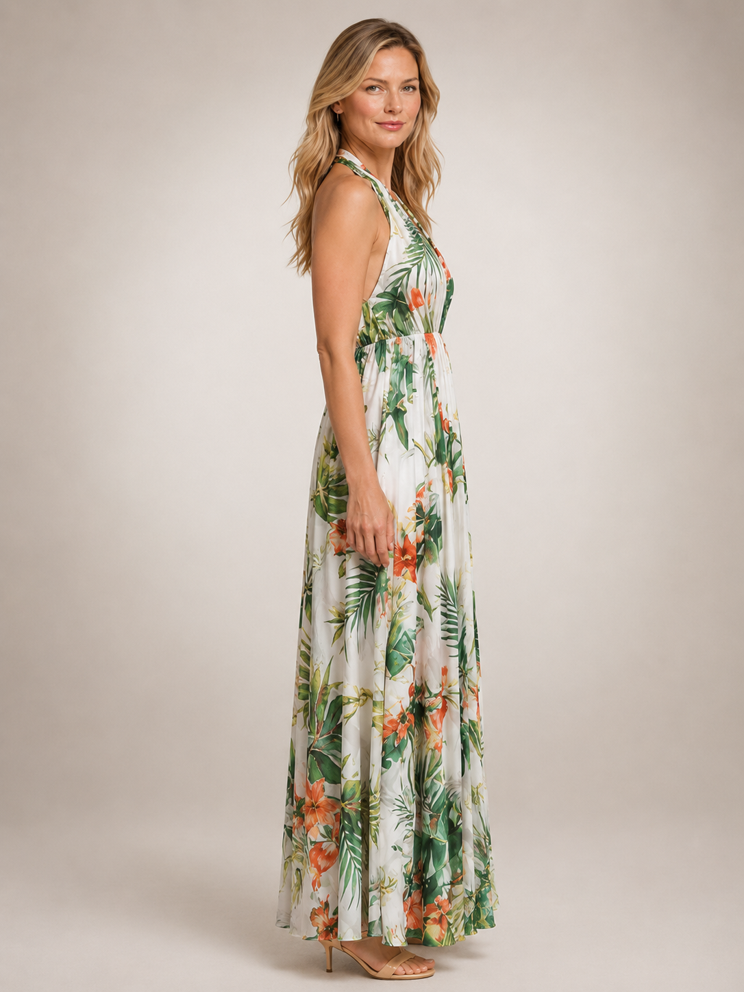 Rosamunde | Boho-Blumendruck Neckholder-Maxikleid