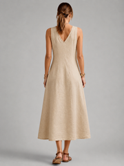 Greta | Maxikleid aus Leinen mit Knopfleiste