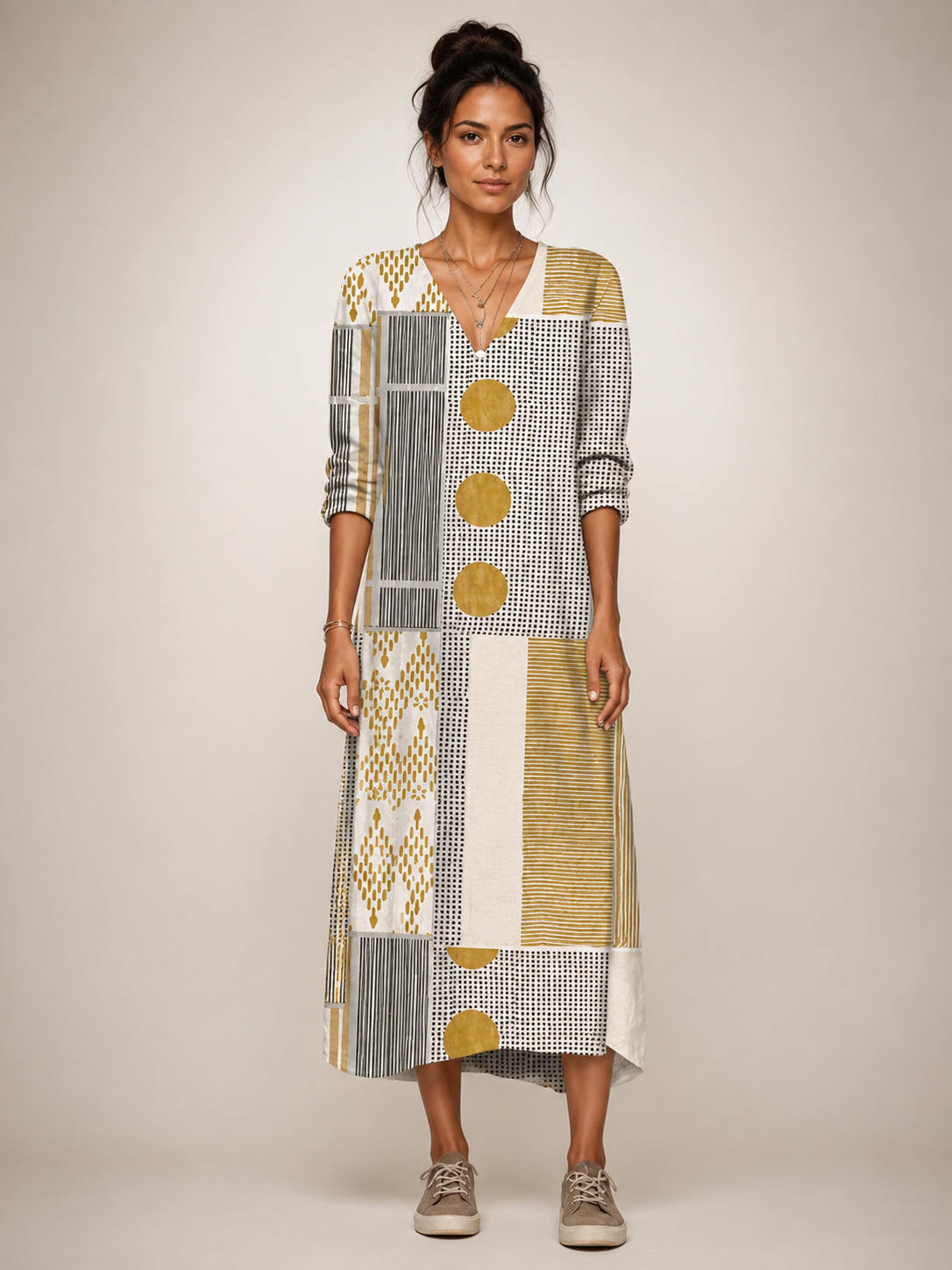 Christel | Boho-Maxikleid mit Patchwork-Print