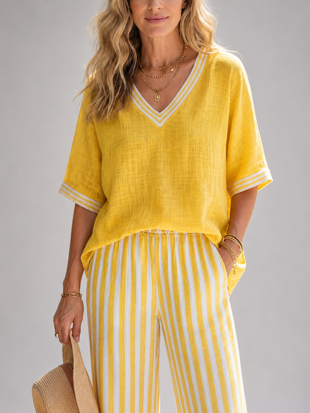 Elara | Two-piece set with contrasting details and V-neck