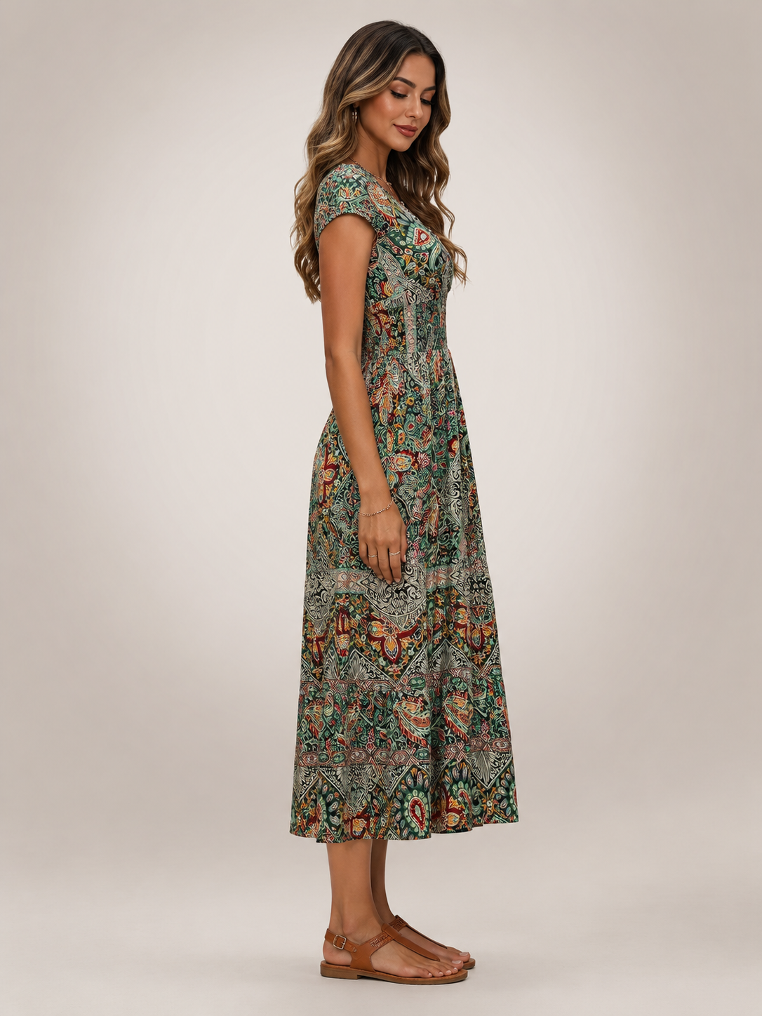 Ottilie | Boho-Maxikleid mit Paisley-Patchwork-Print