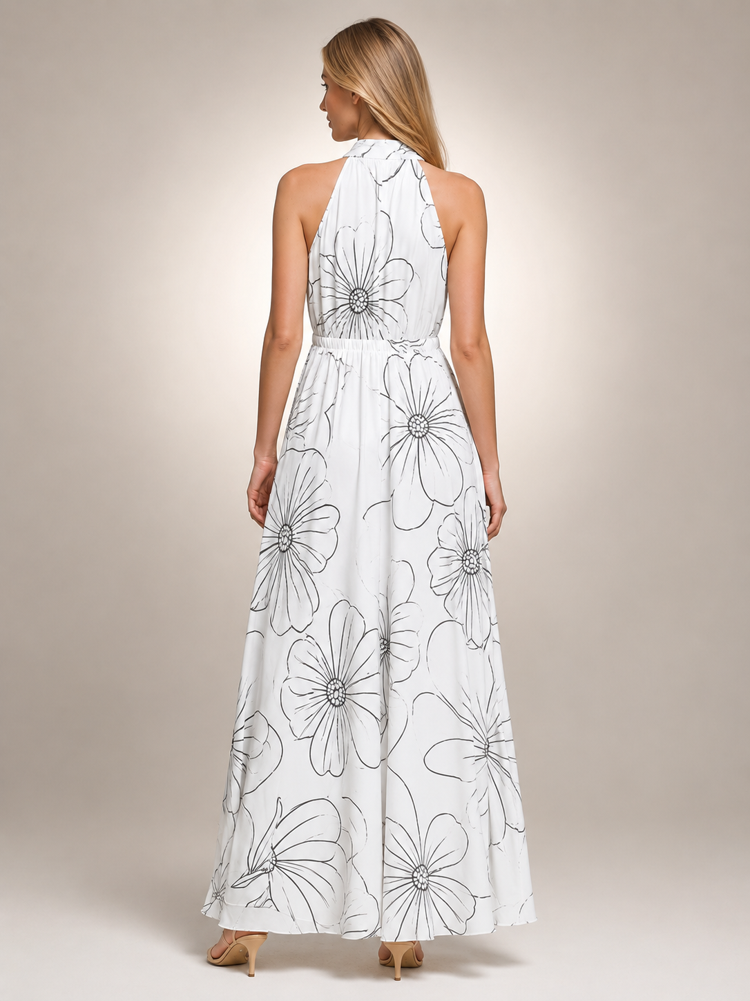 Rosamunde | Boho-Blumendruck Neckholder-Maxikleid