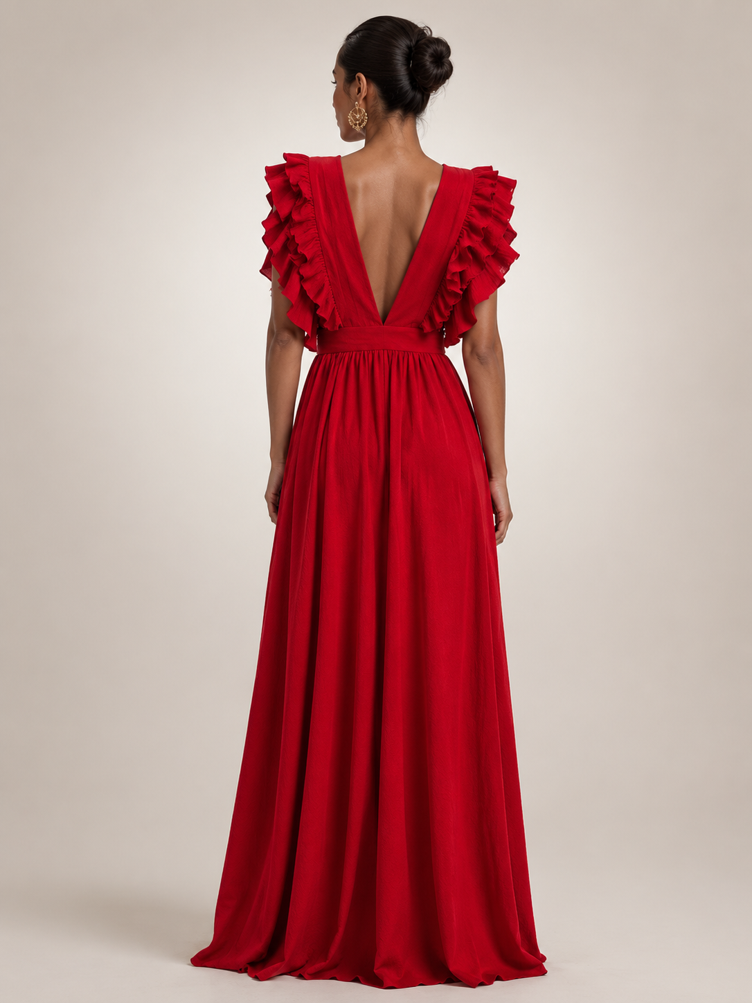 Gerlinde | Backless Maxi Dress with Ruffle Sleeves