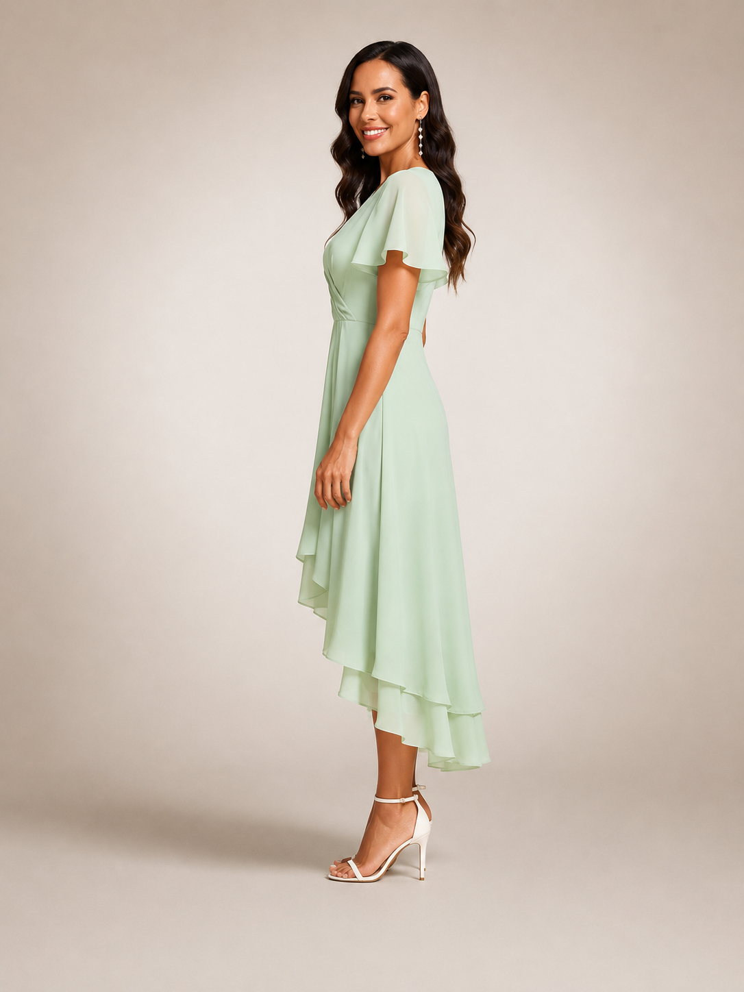 Reinhilde | Maxikleid mit asymmetrischem Saum und V-Ausschnitt