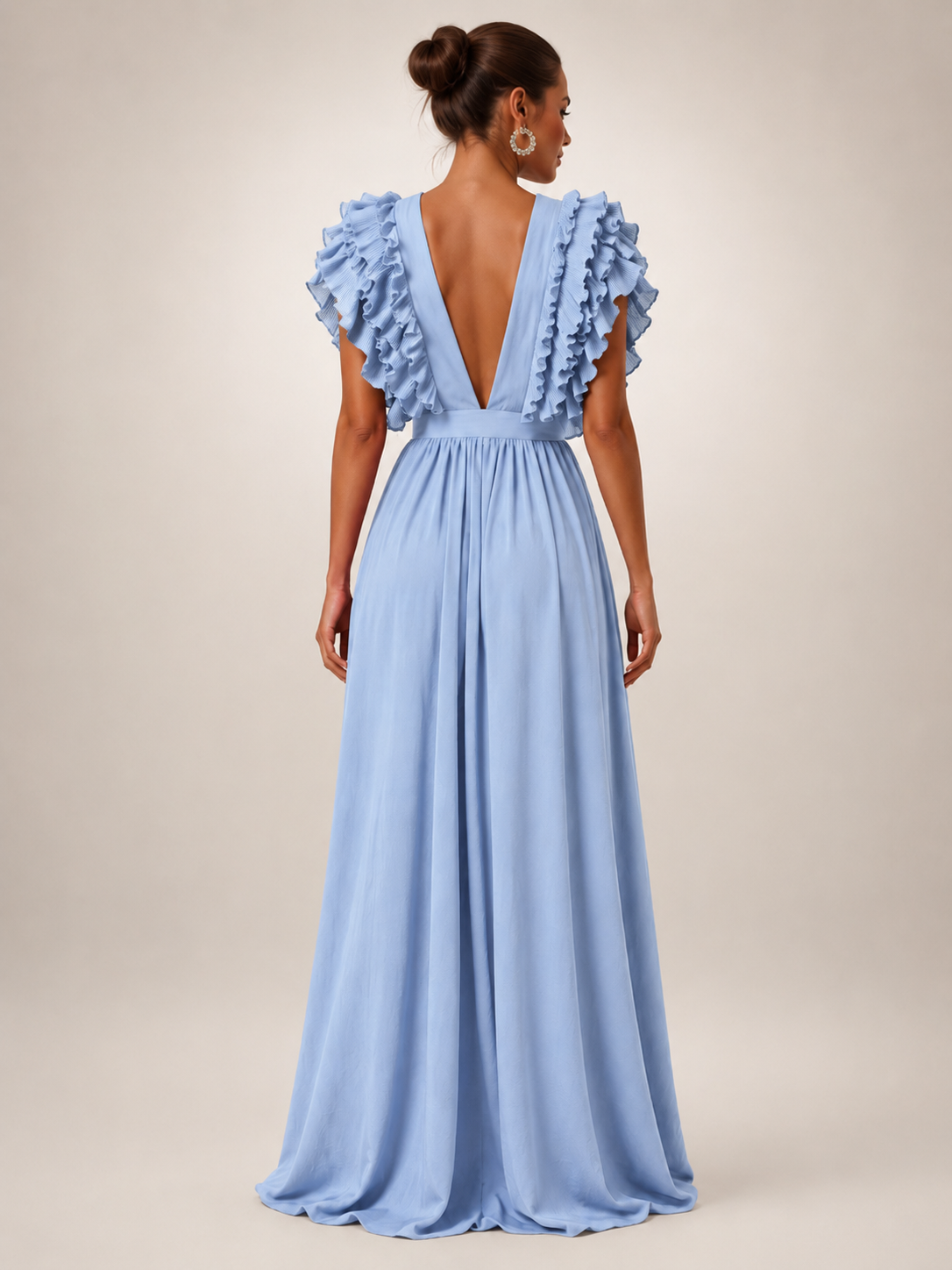 Gerlinde | Backless Maxi Dress with Ruffle Sleeves