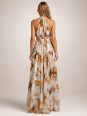 Rosamunde | Boho-Blumendruck Neckholder-Maxikleid