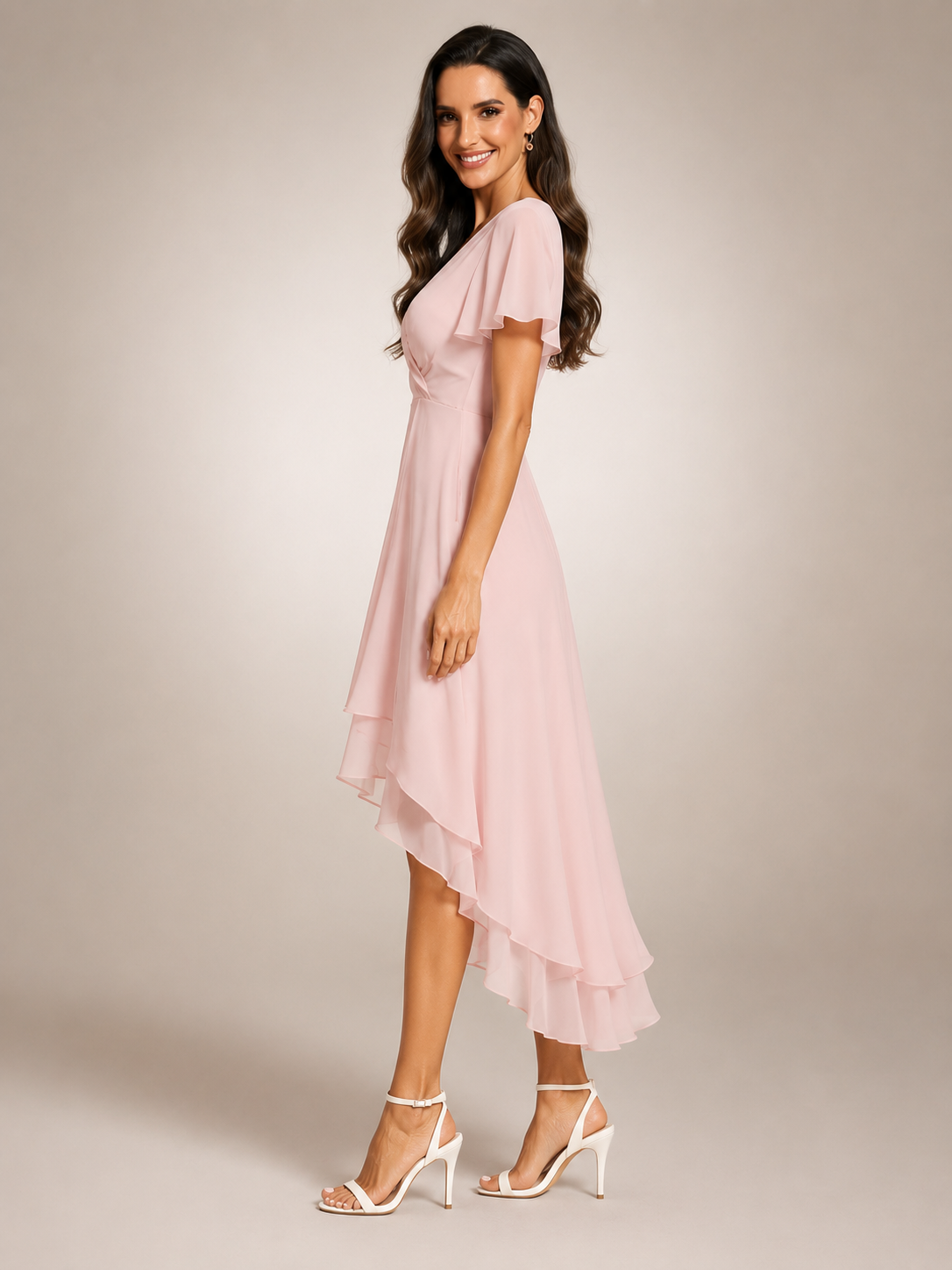 Reinhilde | Maxikleid mit asymmetrischem Saum und V-Ausschnitt