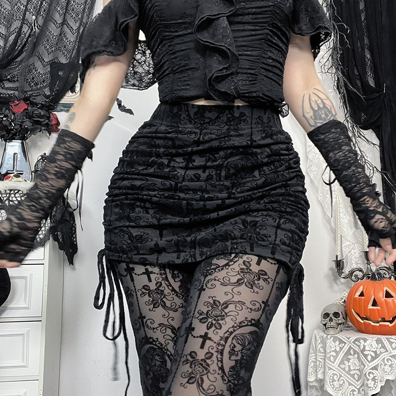 Y2K Gothic Streetwear Lace Mesh Flared Pants Black Sexy Perspective Long Trousers