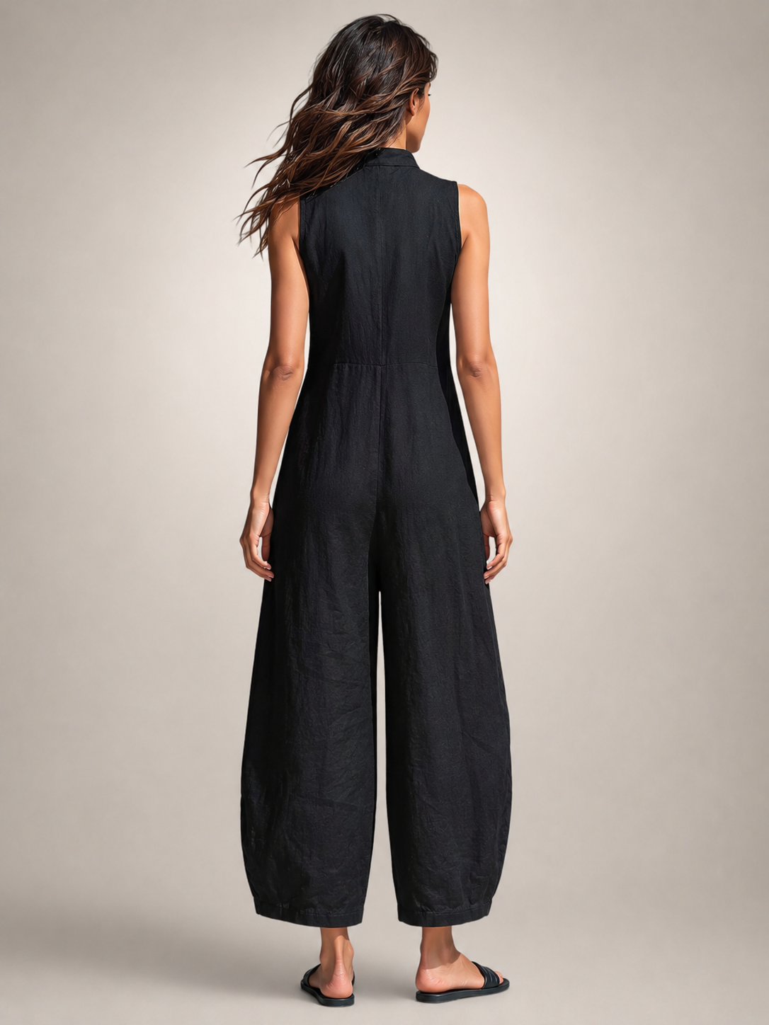 Frieda | Sleeveless Linen Jumpsuit with Stand-Up Collar