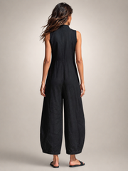 Frieda | Sleeveless Linen Jumpsuit with Stand-Up Collar