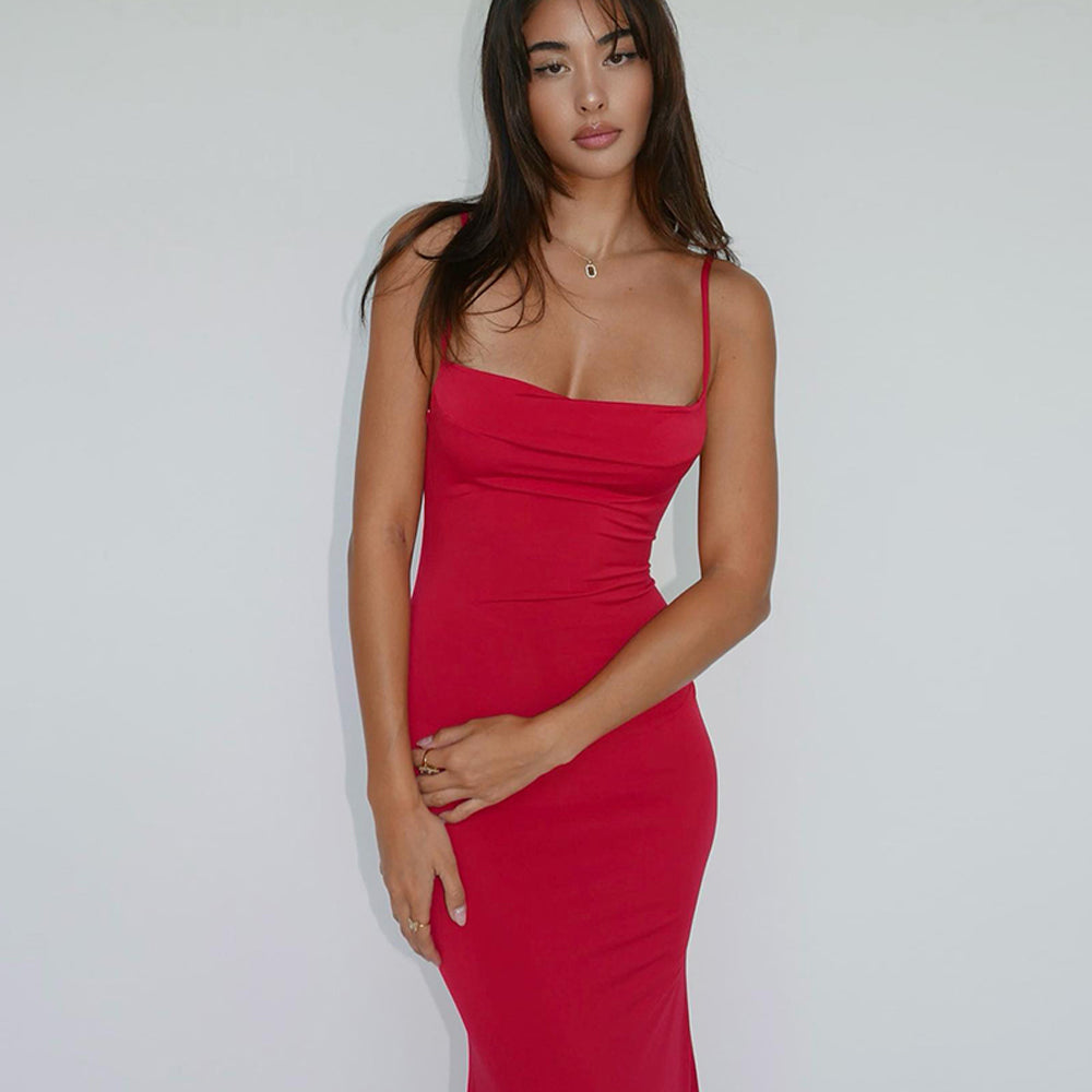 Fashion High Waisted Satin Suspender Dress for Women Sexy Elegant Bodycon Outfit Evening Dress