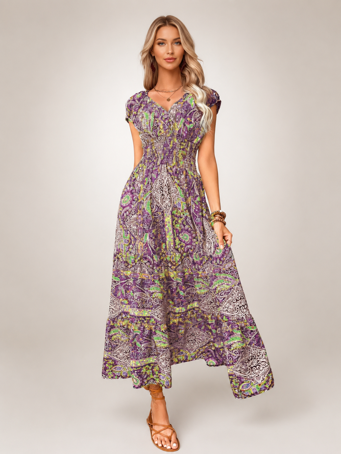 Ottilie | Boho-Maxikleid mit Paisley-Patchwork-Print
