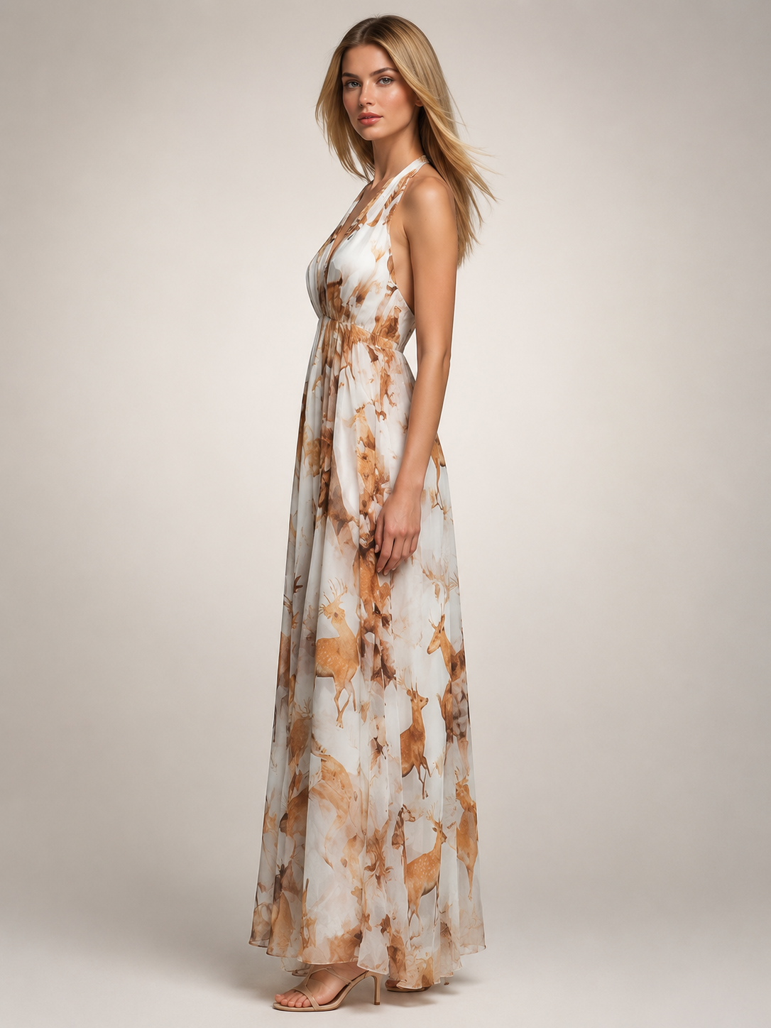 Rosamunde | Boho-Blumendruck Neckholder-Maxikleid