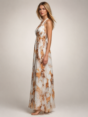 Rosamunde | Boho-Blumendruck Neckholder-Maxikleid