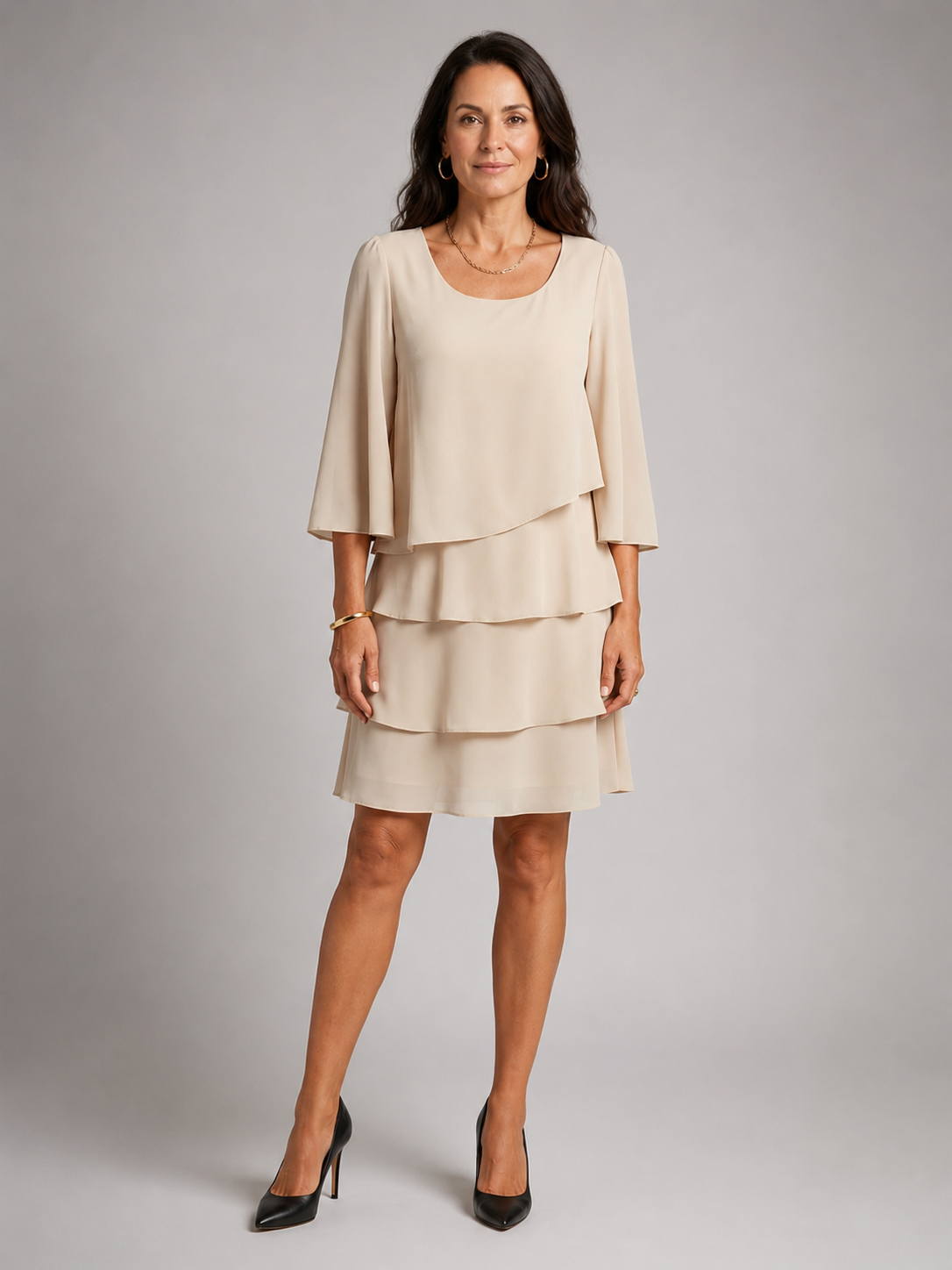 Elara | Knielanges Kleid mit Volantärmeln