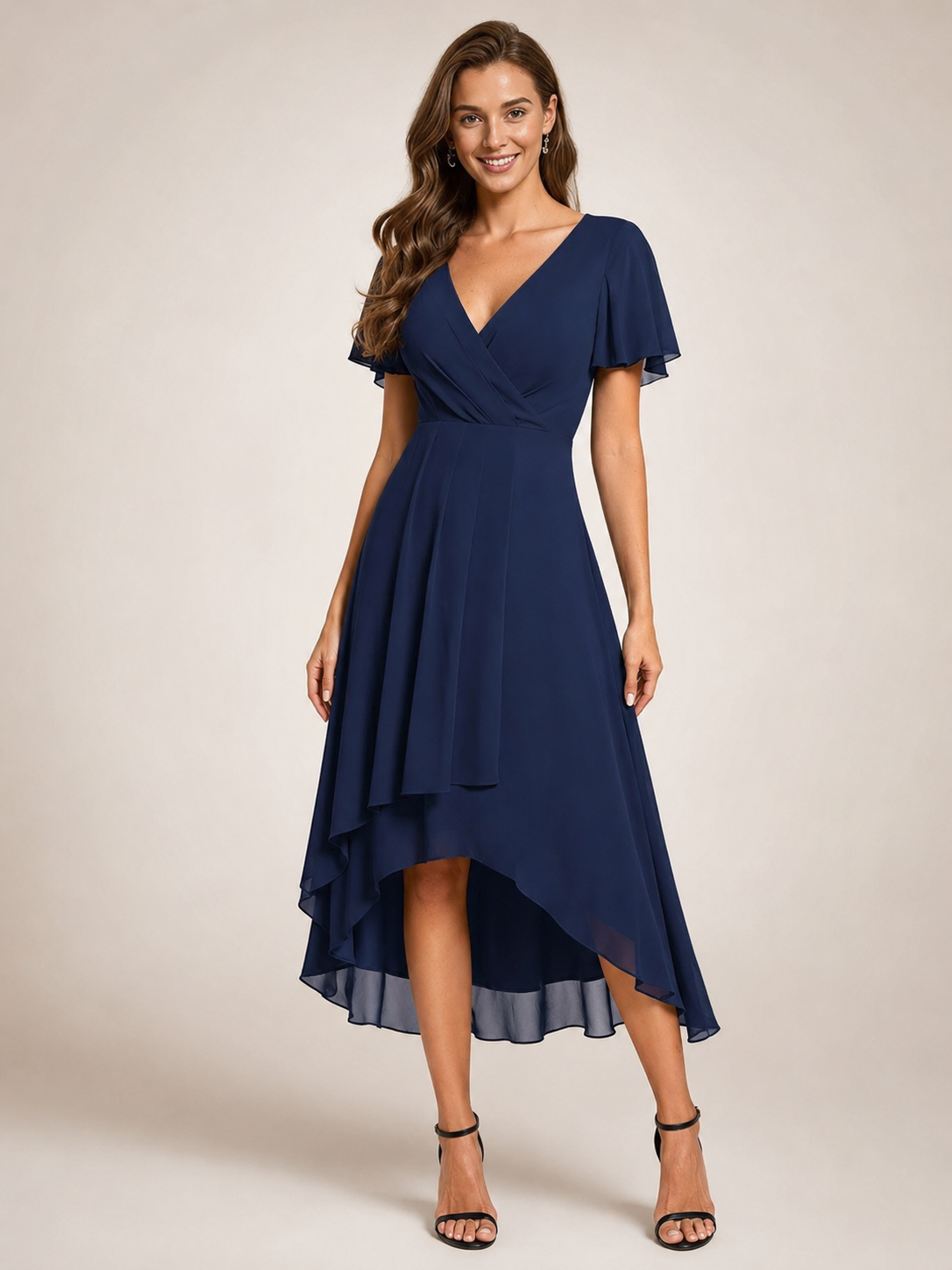 Reinhilde | Maxikleid mit asymmetrischem Saum und V-Ausschnitt