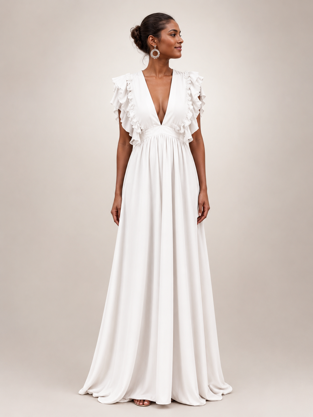 Gerlinde | Backless Maxi Dress with Ruffle Sleeves