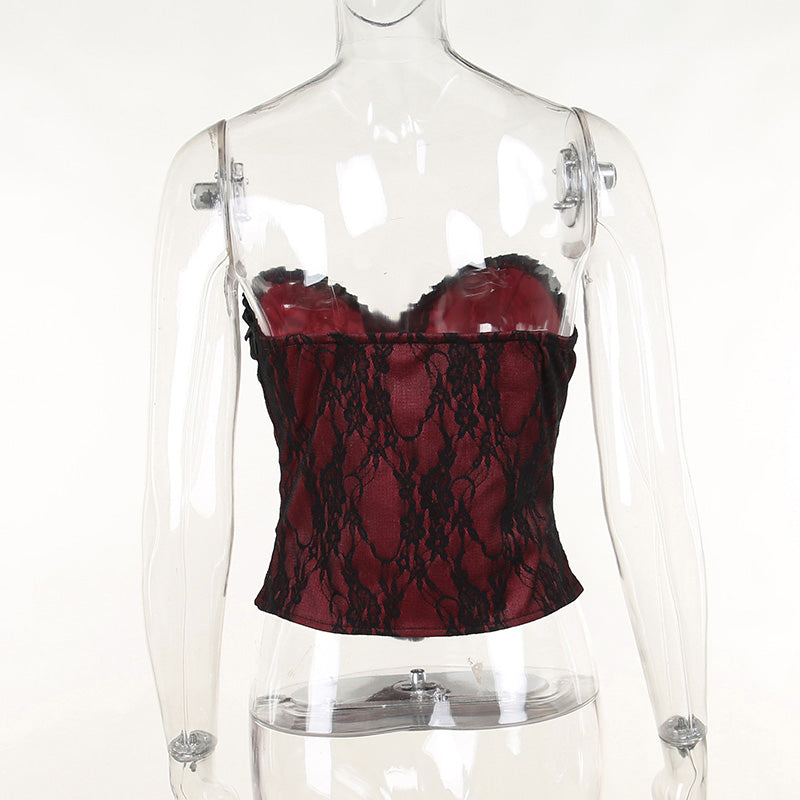 Dark Style Sexy Strapless Corset Top Slim Fit With Lace Waist Vest
