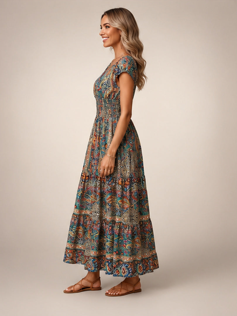Ottilie | Boho-Maxikleid mit Paisley-Patchwork-Print