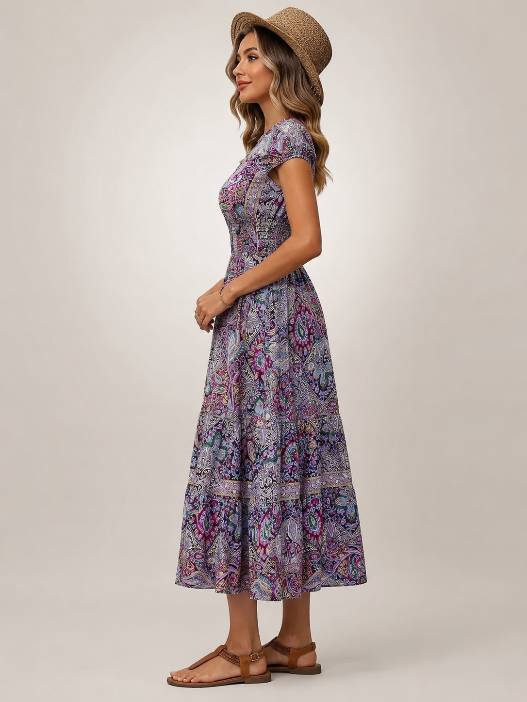 Ottilie | Boho-Maxikleid mit Paisley-Patchwork-Print