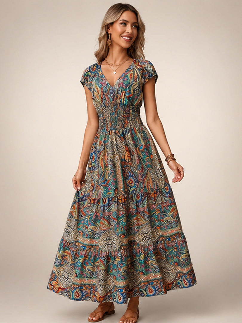 Ottilie | Boho-Maxikleid mit Paisley-Patchwork-Print