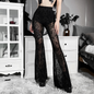 Dark Sexy Slim Fit Flared Pants with Printed Lace High Waisted Pants